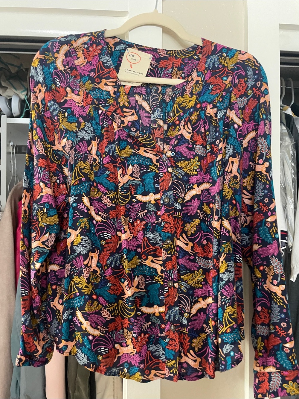 Anthropologie Multicolor Floral Button-Down Blouse - Navy Base
